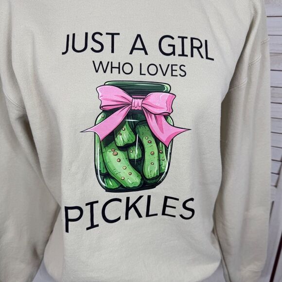 Just A Girl Who Lives Pickle Sweatshirt Tan Medium - Picture 6 of 14